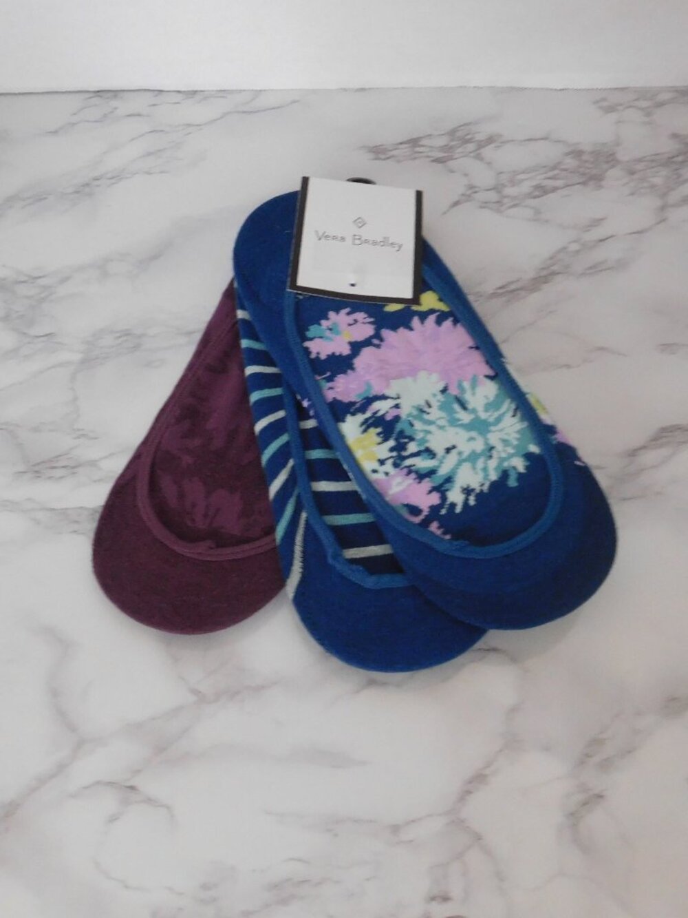 NEW 3 Pairs Vera Bradley Low Cut Liners Socks Floral Striped